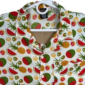 Walnut Creek Mens XL Fruit Print Button Down Shirt White Watermelon Pineapple